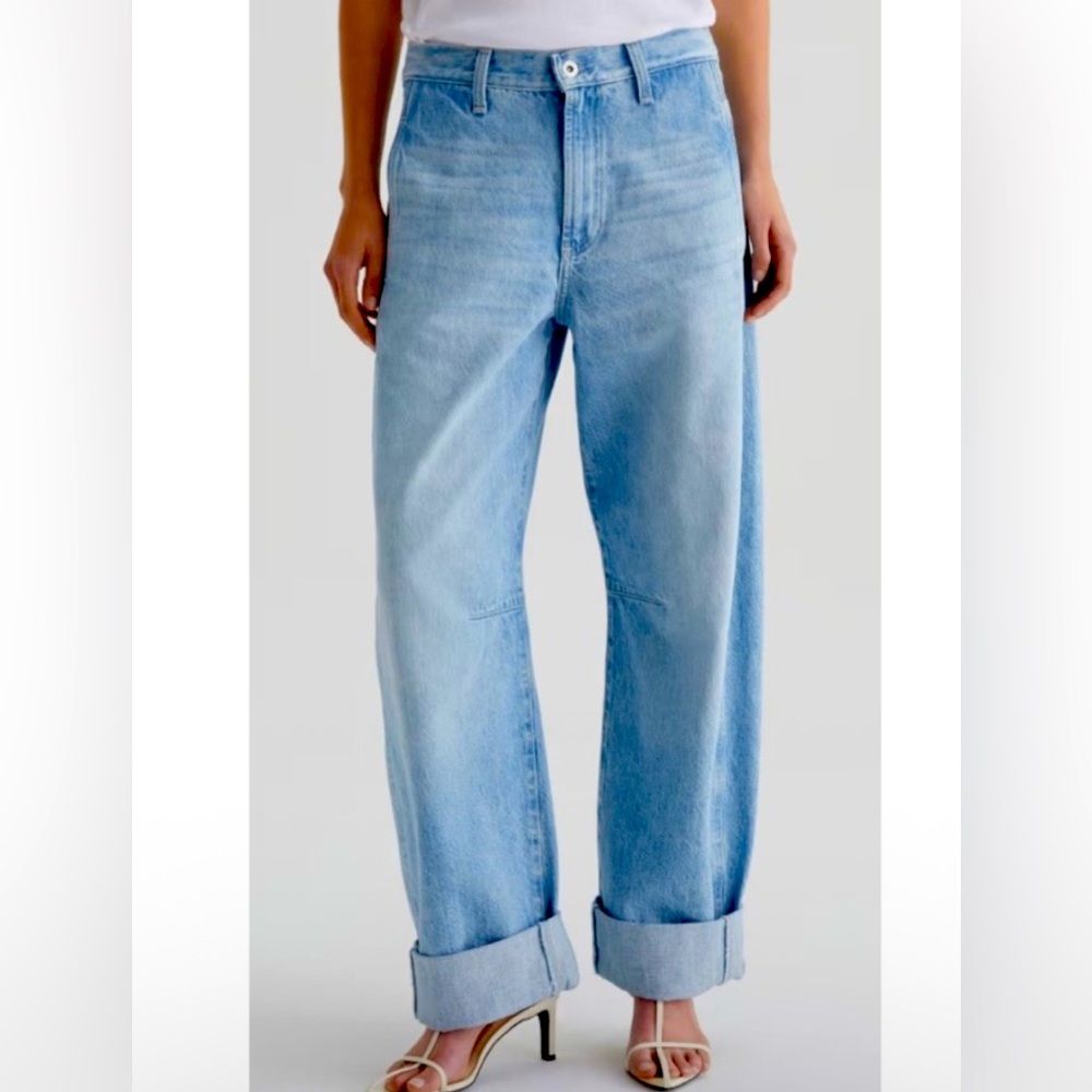 AG Adriano Goldschmied Mercer Cuffed High Rise Barrel Jeans Light Wash 23